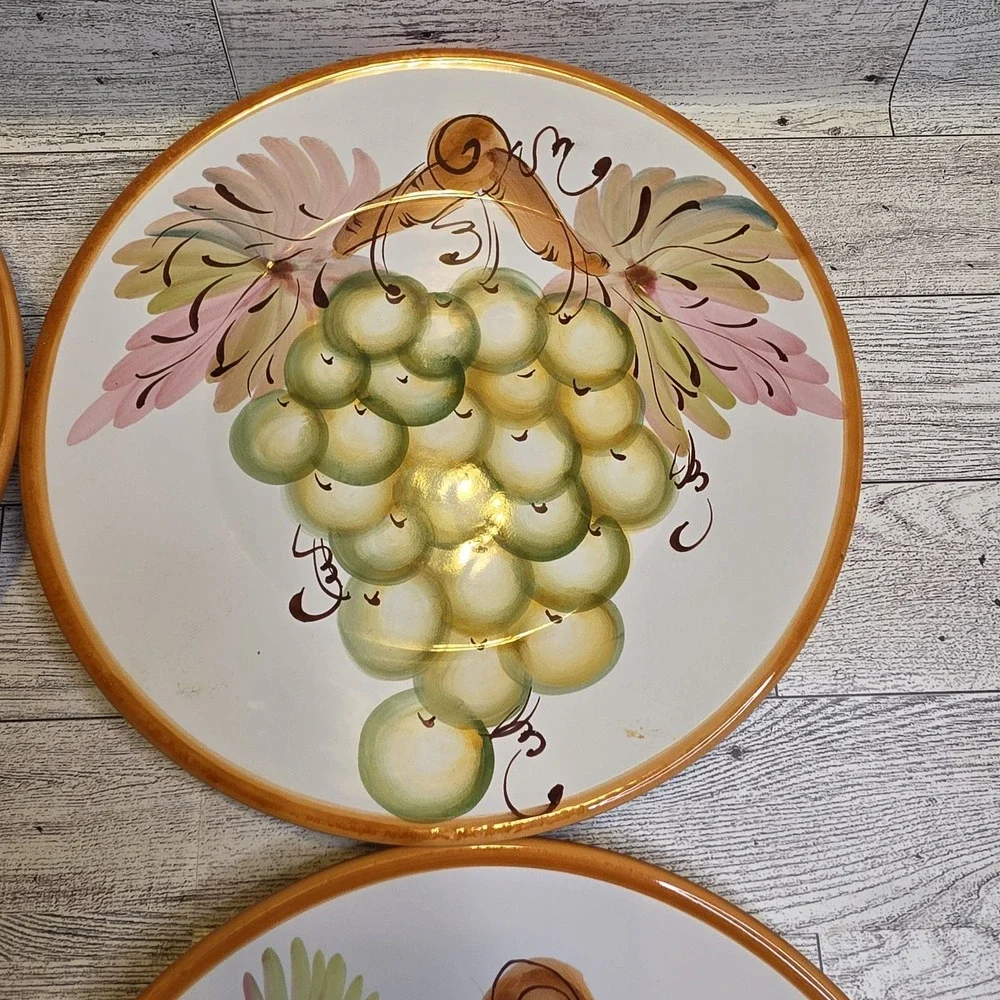 Set 4 A Santos Portugal Hand Painted Grape Dinner Plates Majolica Vintage
